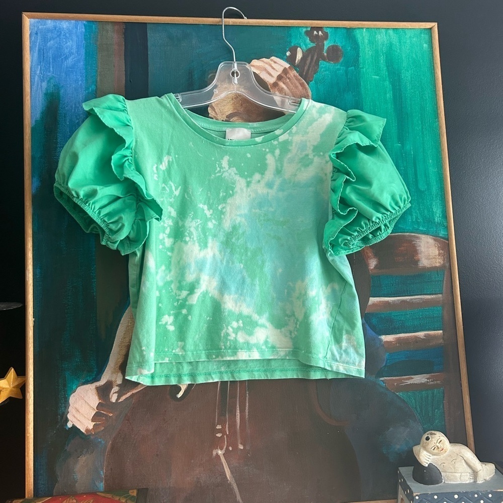 Industry Y2K Fairy Grunge Boho Tie Dye Cropped Top Frilly Sleeve - Picture 14 of 16